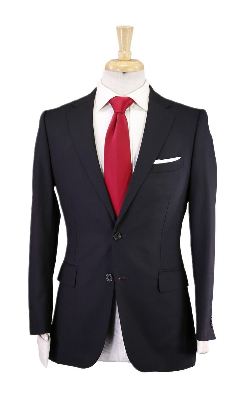 Paul Stuart Black Tonestripe 2-Btn Italian Wool Suit 36S